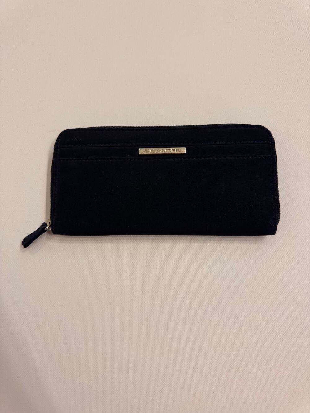 Villager Liz Claiborne Navy Blue Wallet 100% Polyester Zip Around 8x4x1"